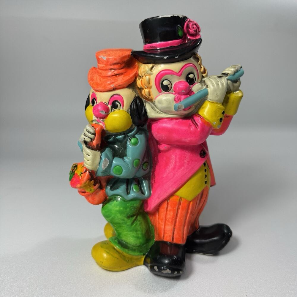 Vtg 1968 OSL Japan Musician Clown Coin Bank Chalkware Rare Vibrant Colorful HTF